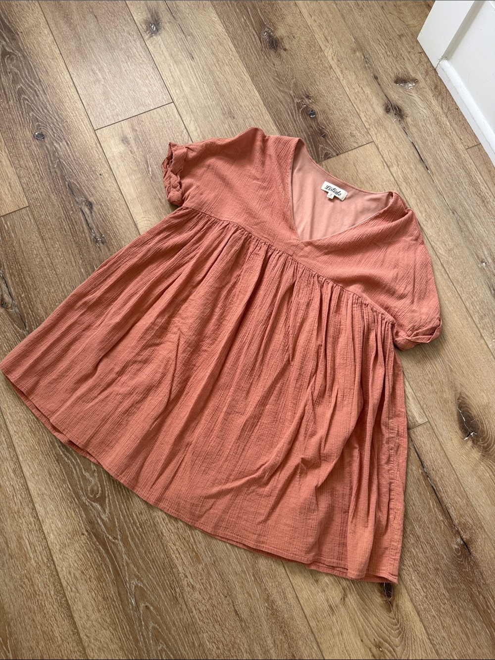 Listicle Coral Rust V-Neck Babydoll Dress
